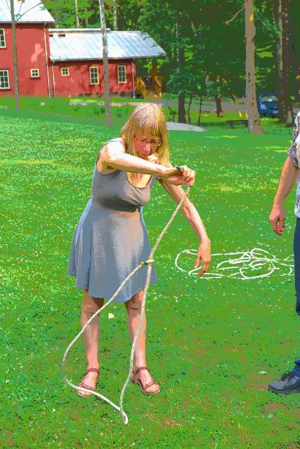 Kathy tries her hand at the rope tricks.  