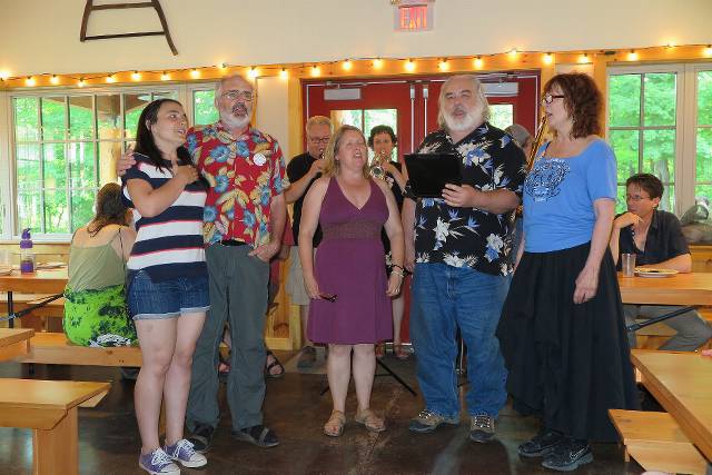 I wish I had audio for this one... left to right, Emily, Michael, John, Vicki, Leslie, John K., Laurel, Colin